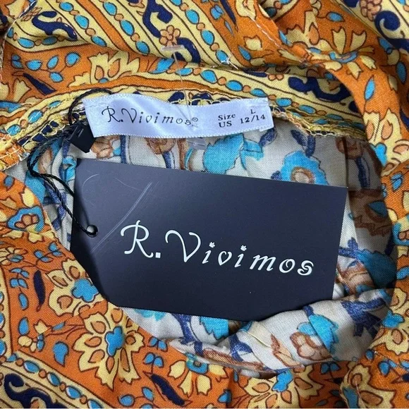 R.Vivimos Women Floral Orange and Blue Boho 3/4 Sleeve Blouse - Picture 3 of 8